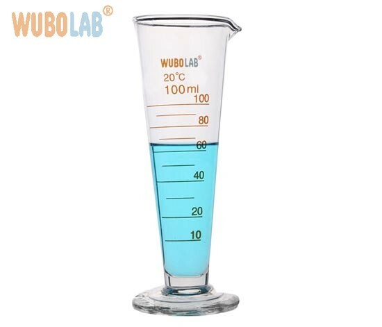 Graduated glass conical measuring beaker with spout